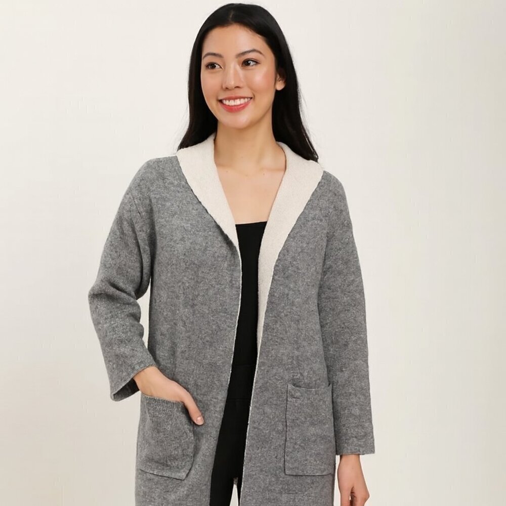BlankNYC Gray Hooded Cardigan Sweater Coat Pockets